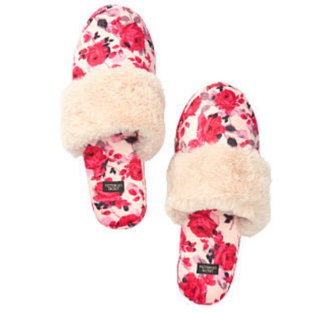 Victoria’s Secret Floral Pink Silk Slippers